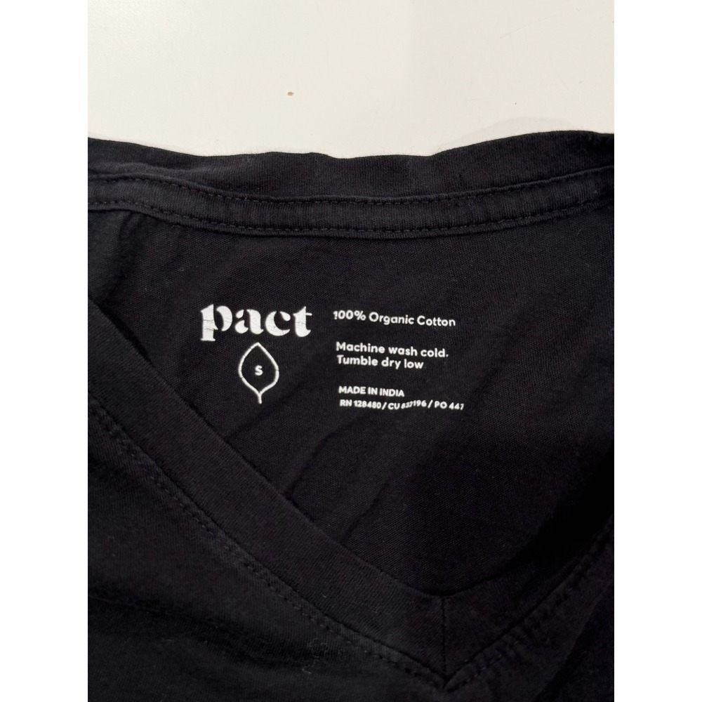Pact Organic Cotton V-Neck T-Shirt Black Short Sleeve Sustainable Top Small - Picture 4 of 4